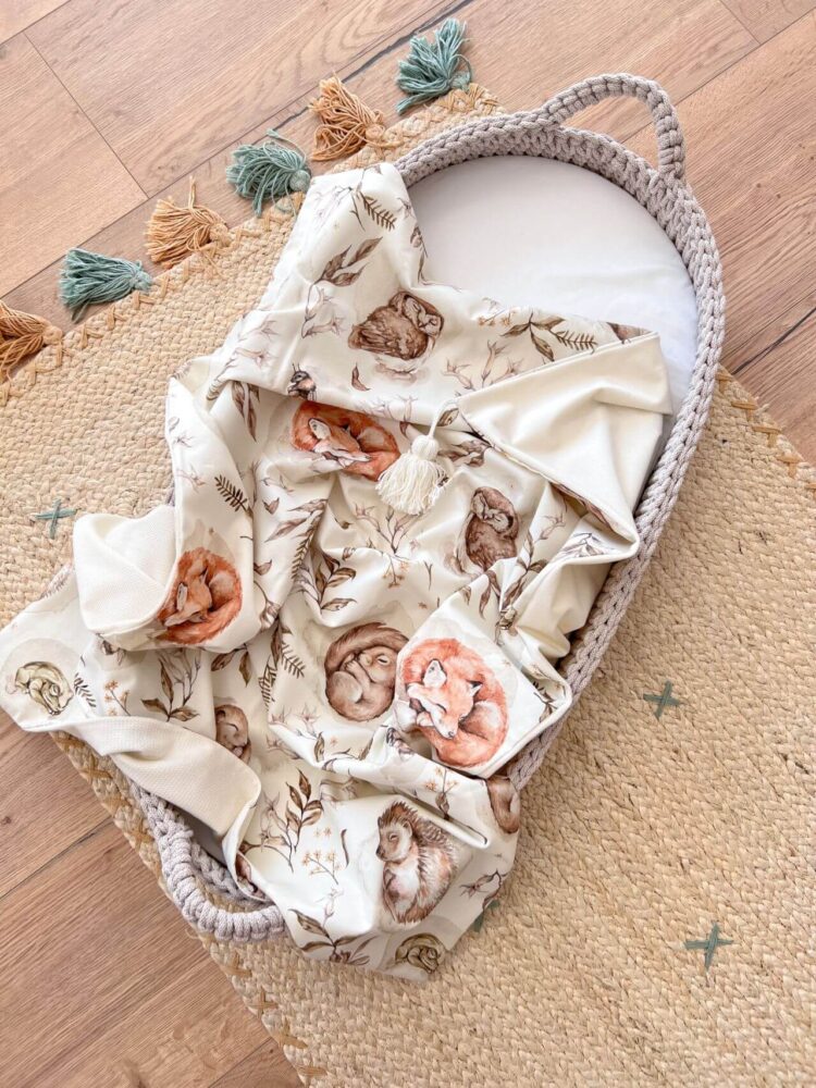 Kocyk dla dzieci i niemowląt leśne śpiochy - śmietanka