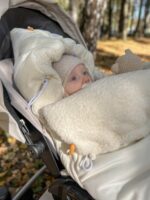 Śpiworek do wózka dla dzieci i niemowląt baranek + velvet śmietanka - obrazek 3