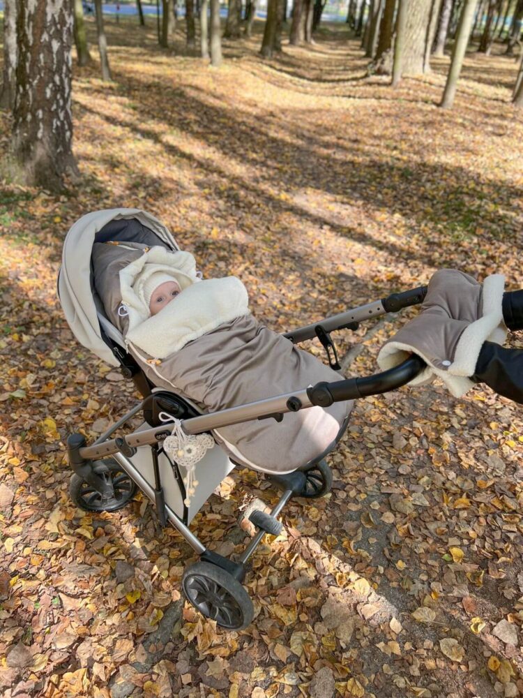 Śpiworek do wózka dla dzieci i niemowląt baranek + velvet złoty beż