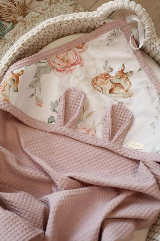 Ręcznik wafelkowy dla dzieci i niemowląt Sarenki - pudrowy róż
