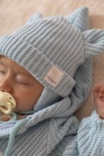 Czapeczka bawełniana sweterkowa dla dzieci i niemowląt - błękitna - obrazek 2