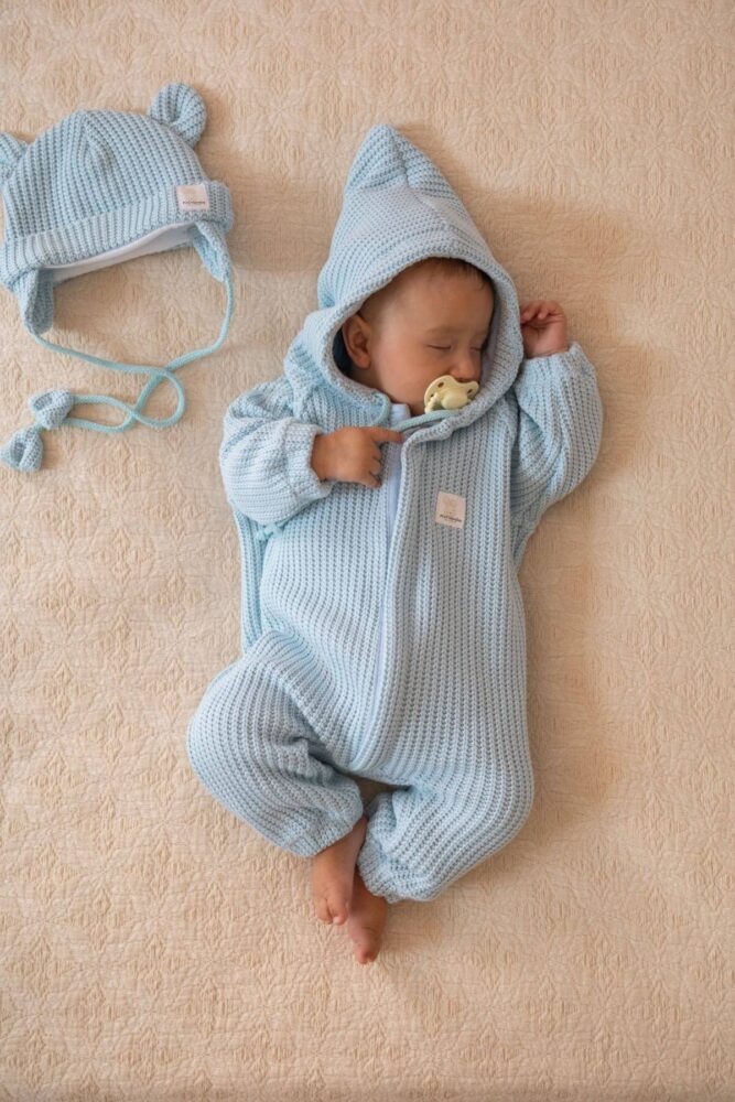 Suéter de algodón para bebé, mono azul claro