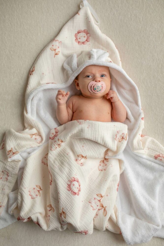 Ręcznik bambusowy dla dzieci i niemowląt + muślin little flower
