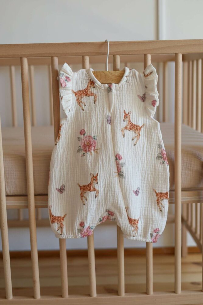 Rampers niemowlęcy muślinowy letni sarenki