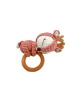 Sonaglio da dentizione (decorativo) 2 in 1 renna rosa intrecciata a mano