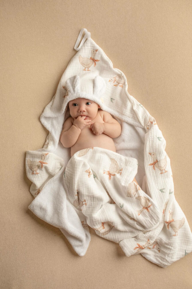 Ręcznik bambusowy dla dzieci i niemowląt + muślin gąski