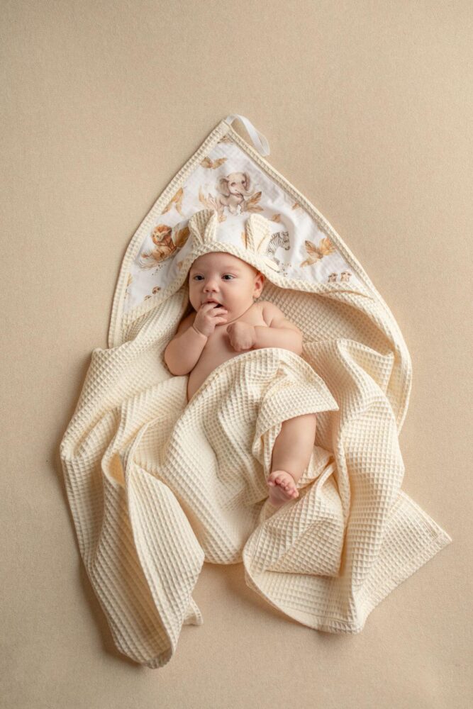 Ręcznik wafelkowy dla dzieci i niemowląt Safari - mleczny