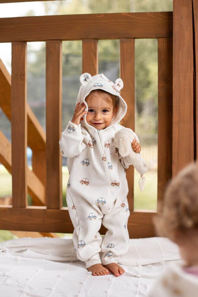 Kombinezon niemowlęcy bawełna waffle Retro samochodziki