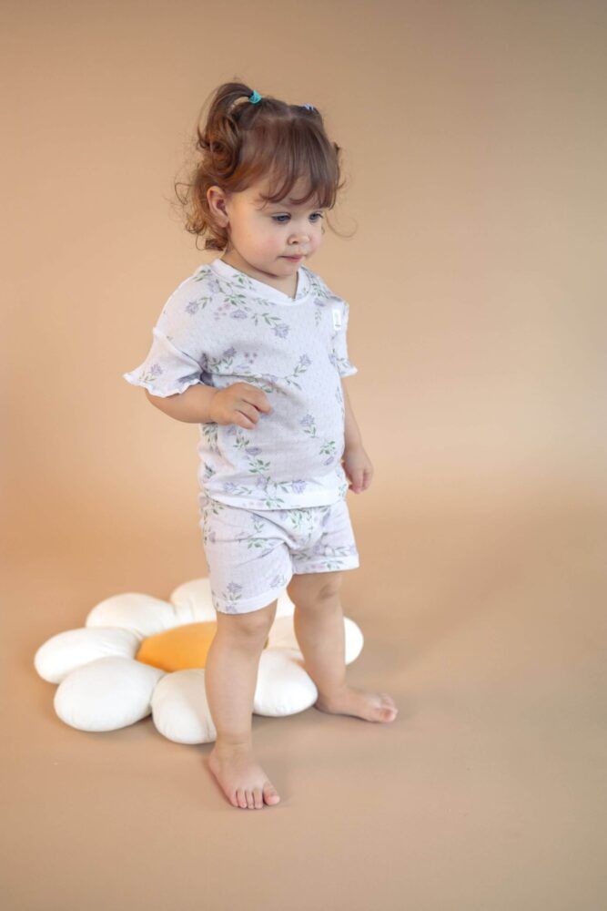 Piżama ażurkowa dla dzieci - lawendowe kwiatuszki