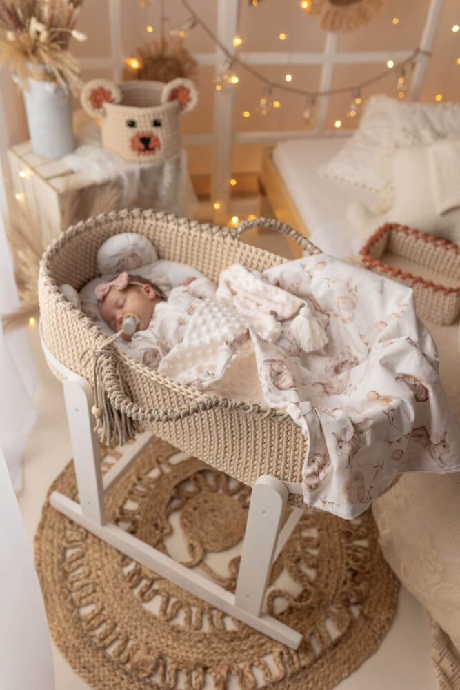 Kosz Mojżesza naturalny/cappuccino z materacem + stojak