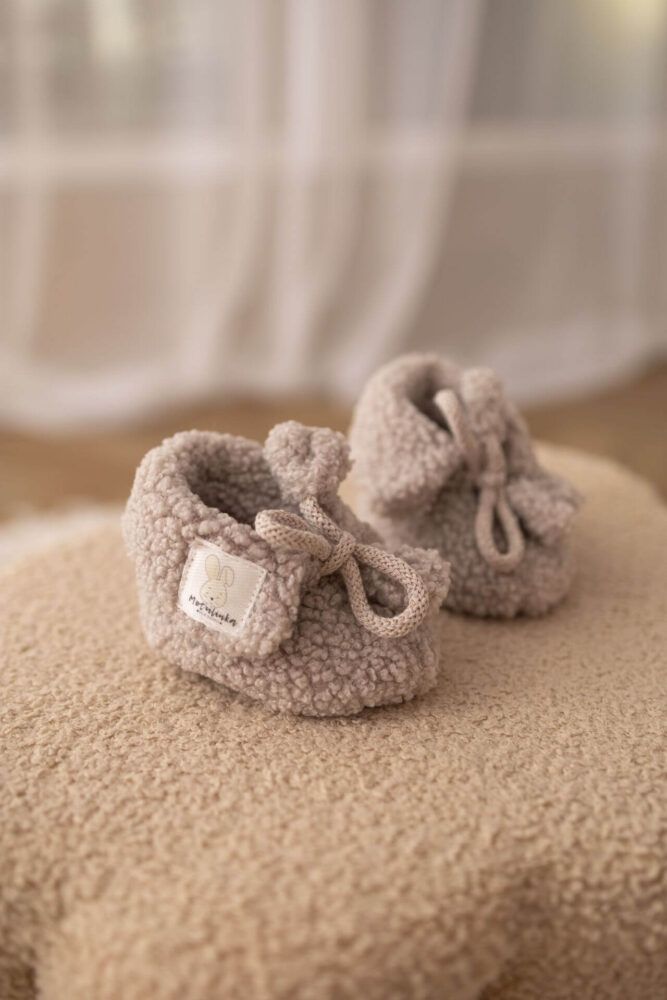 Buciki niemowlęce pluszowy baranek szare