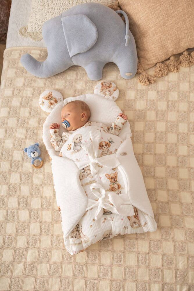 Baby muslin wrap Doggie pranks - cream