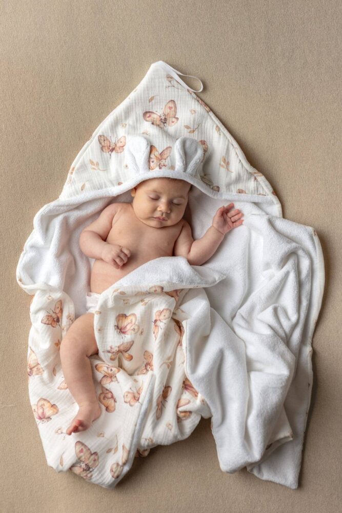 Bamboo towel for children and babies + muslin butterflies in love