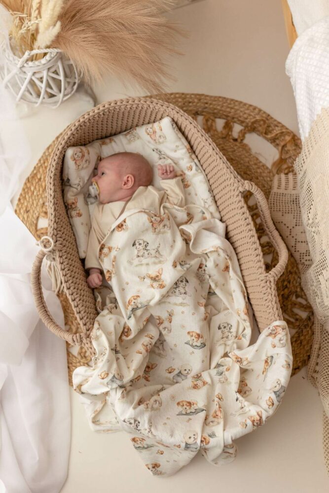 Kocyk mgiełka ażurek premium dla dzieci i niemowląt pieskowe figle