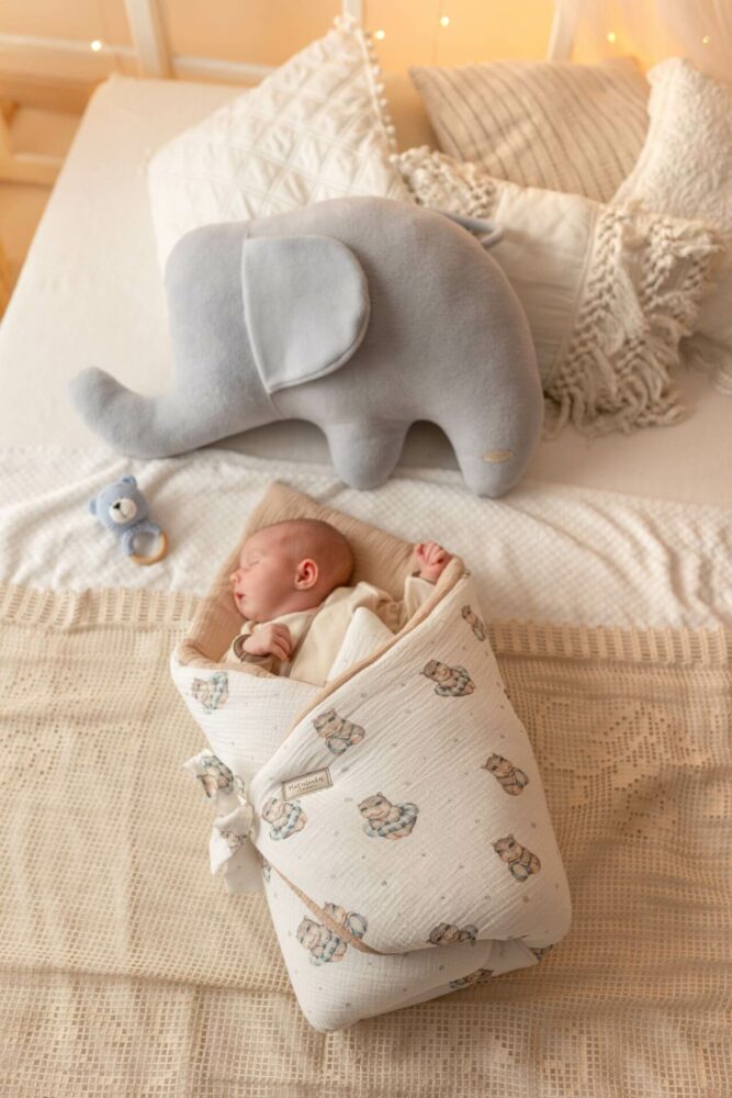 Rożek niemowlęcy muślinowy hipcie – beż