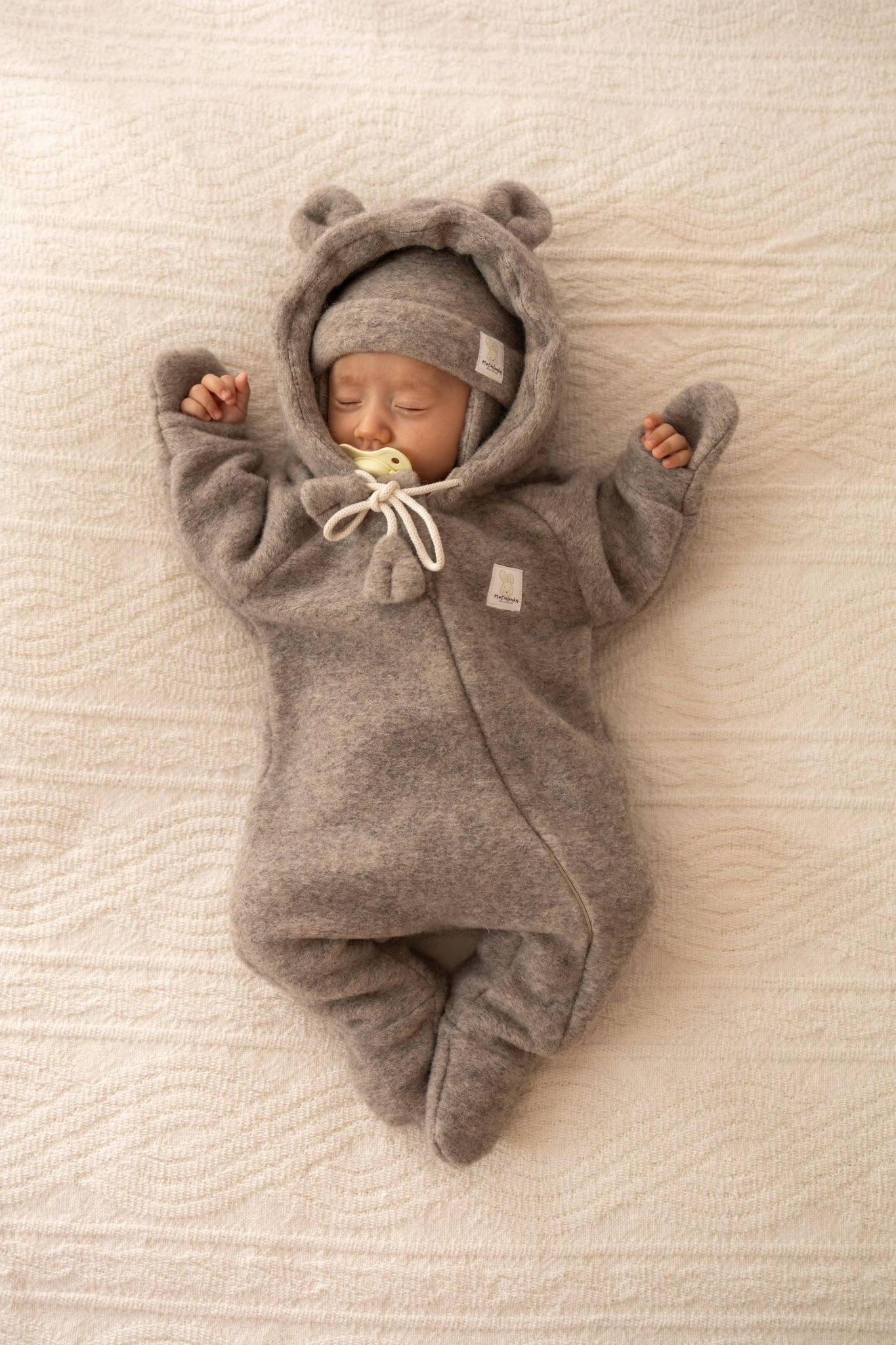 Baby Merino Wool Jumpsuit in Gray and Beige Melange Fall/Winter