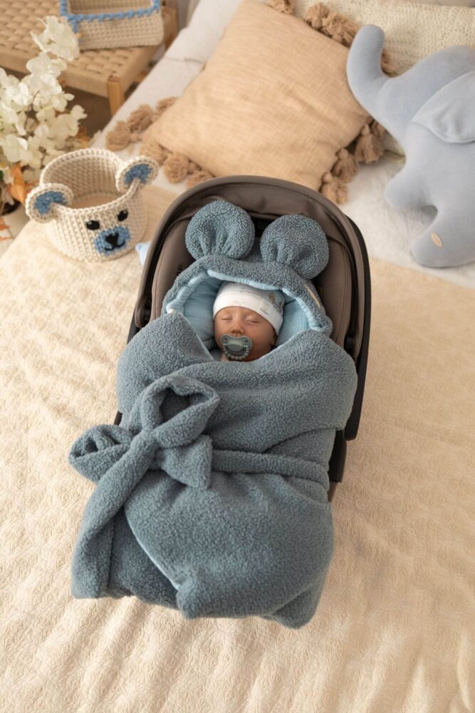 Otulacz do fotelika dla niemowląt baranek + muślin old blue