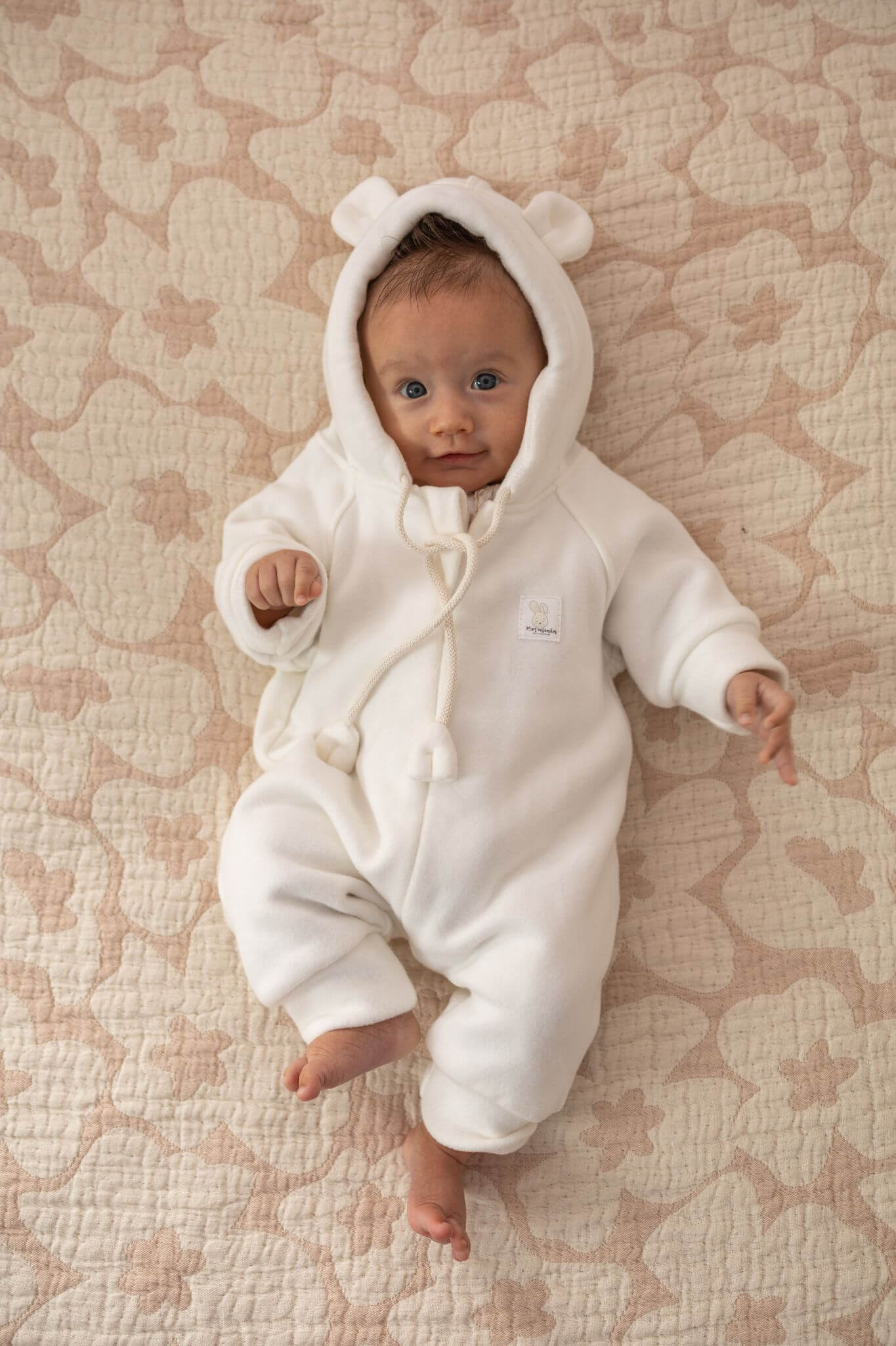 Tutina per neonati in pile di cotone biologico color crema