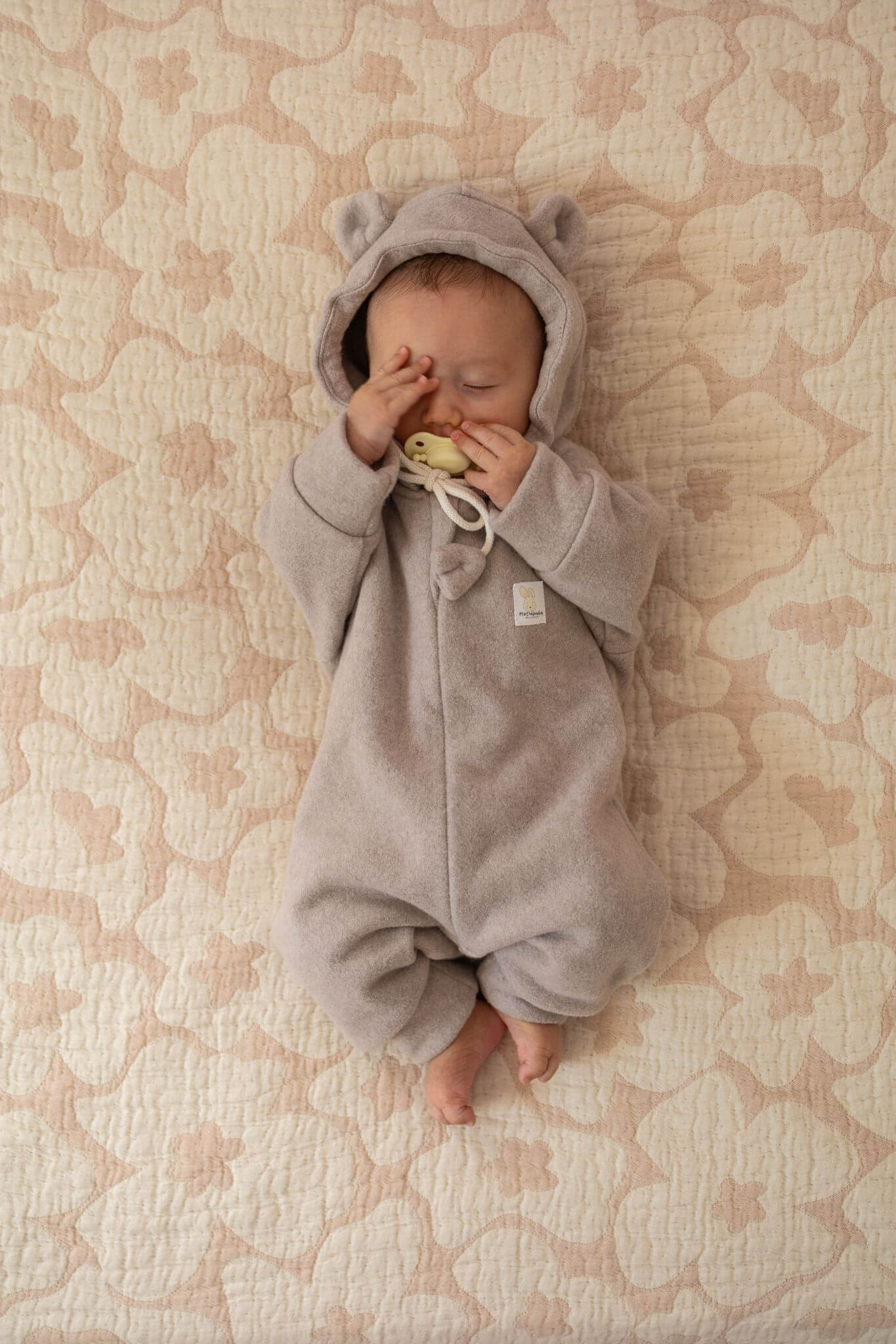 Tutina per neonati in pile di cotone biologico grigio beige