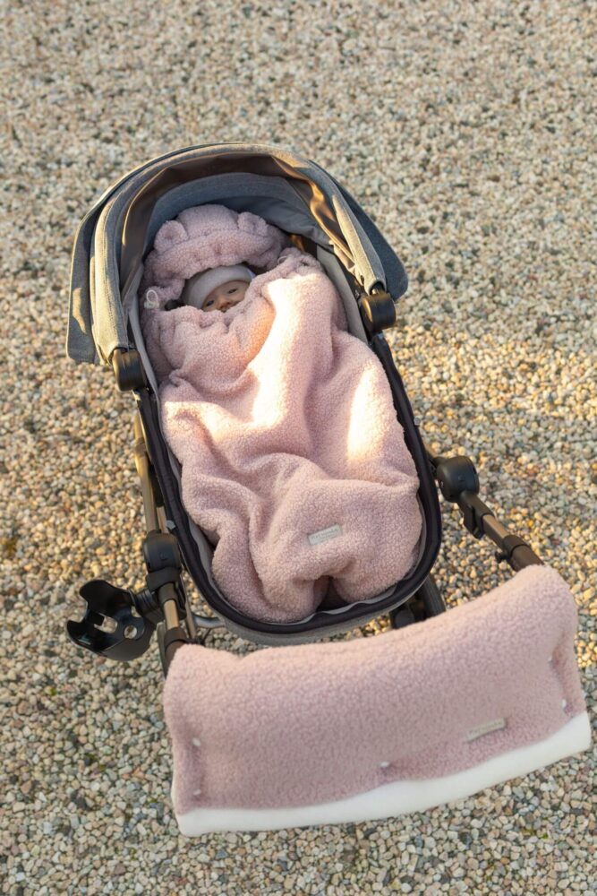 Śpiworek 3w1 (gondola, spacerówka, fotelik) pluszowy baranek pudrowy róż