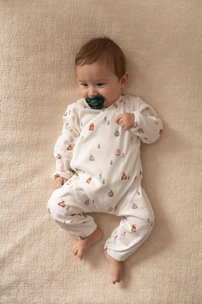 Baby wrap rompers – ribbed cotton Winter Town