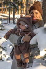 Kombinezon niemowlęcy z Wełny Merino kakao | Jesienno-zimowy z odwijanymi łapkami i stópkami