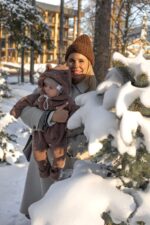 Kombinezon niemowlęcy z Wełny Merino kakao | Jesienno-zimowy z odwijanymi łapkami i stópkami - obrazek 4