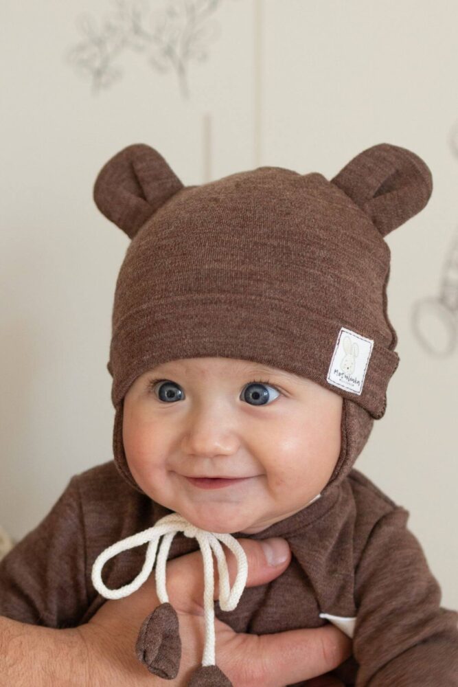 Czapeczka Wełna Merino całoroczna dla dzieci i niemowląt - czekolada