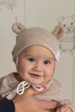 Czapeczka Wełna Merino całoroczna dla dzieci i niemowląt - jasny beż