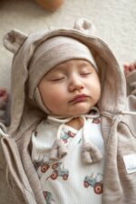Czapeczka Wełna Merino całoroczna dla dzieci i niemowląt - jasny beż - obrazek 3