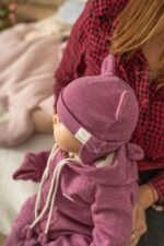 Czapeczka Wełna Merino całoroczna dla dzieci i niemowląt - wrzosowy róż - obrazek 2
