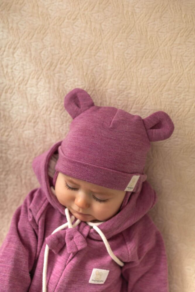 Czapeczka Wełna Merino całoroczna dla dzieci i niemowląt - wrzosowy róż