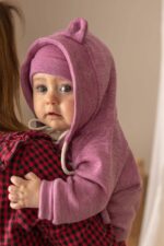 Kombinezon niemowlęcy z Wełny Merino wiosenno-letni wrzosowy róż - obrazek 4