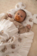 Copertina in mussola per neonati (quattro strati) / fascia double-face con volant Elefanti - immagine 2