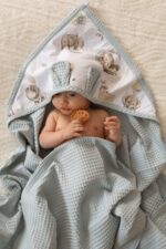 Waffle towel for children and babies Elephants - sage