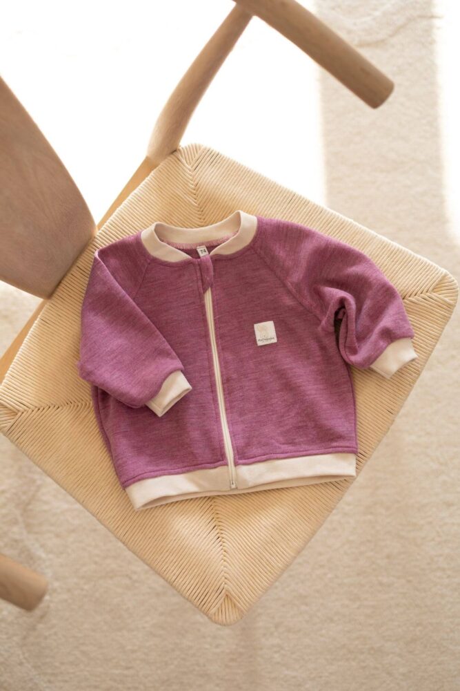 Bluza/Kurteczka wiosenno-letnia wełna merino wrzosowy róż