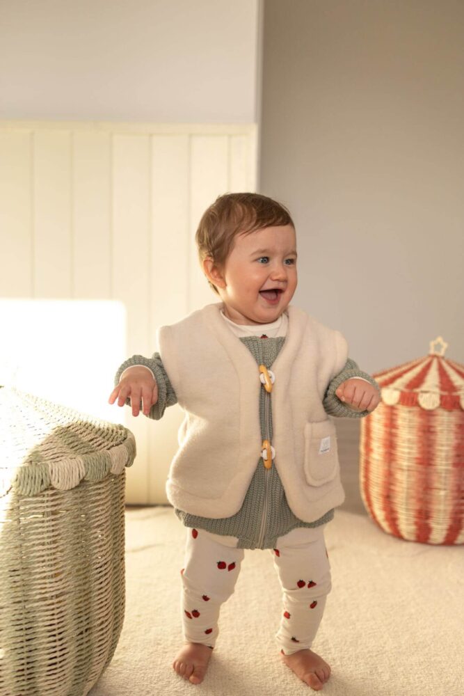 Kamizelka dziecięca z wełny merino wanilia