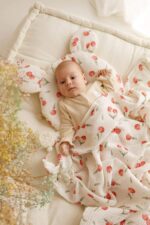 Otulacz muślinowy dla niemowląt (dwuwarstwowy) / jednostronny z chwostami słoneczne owocki - wisienki - obrazek 3