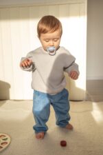 Spodnie dziecięce bawełniane sztruksowe ciemny niebieski - obrazek 2