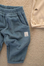 Spodnie dziecięce bawełniane sztruksowe ciemny niebieski - obrazek 5